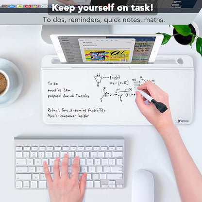 Varhomax Glass Desk Whiteboard with Built-in Mirror, Desktop Organizer Dry Erase White Board with Storage, to Do List Memo Notepad for Home Office and School Supplies