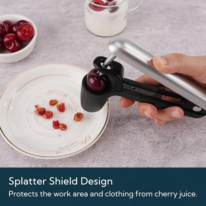 KITCHENDAO Cherry Pitter Tool, Larger Cross-Pitting Head, Sturdy Zinc Alloy Handle, Cherry Core Remover with Safety Lock, Dishwasher Safe