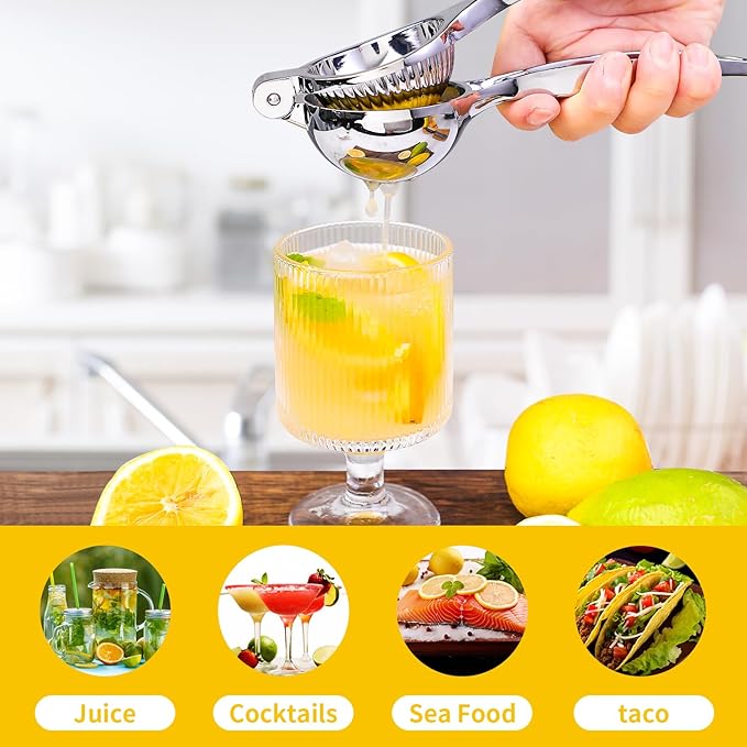 Rekix Lemon Squeezer, Max Extraction Hand Press Lemon Juicer, Heavy Duty Manual Orange Juicer, Sturdy Metal Lime Squeezer, Durable Handheld Citrus Fruit Squeezer for Kitchen Bar, Exprimidor De Limones