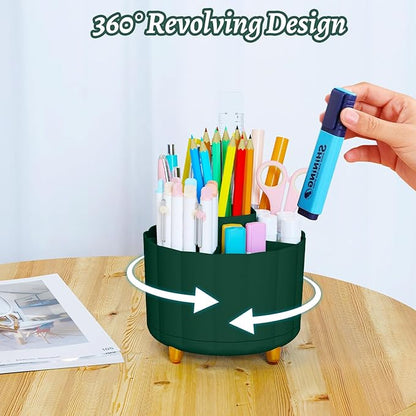 Desktop Organizer 360 Rotating, with 6 Slots Pen & Pencil Holder, Desk Caddy for Markers, pen, pencil, Space Saving Office Organization, Small Desk Essentials, Work Home, Green