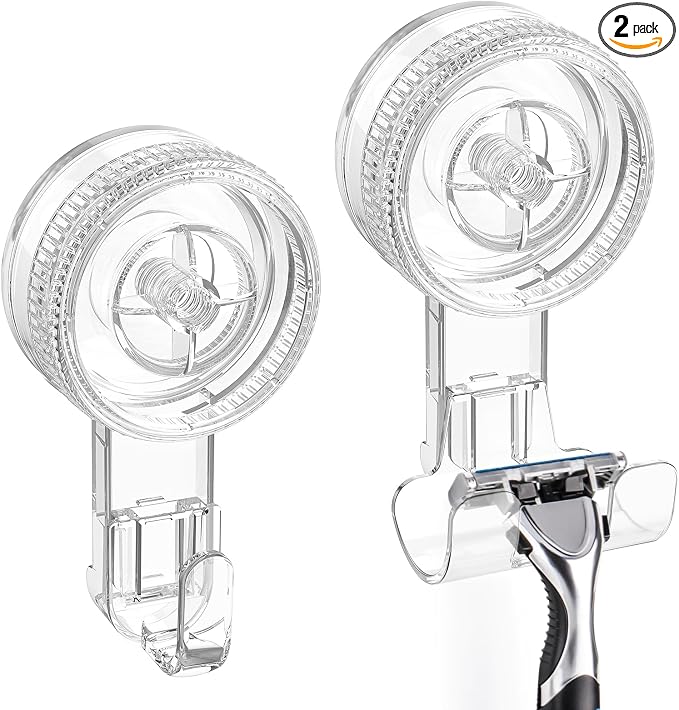 LUXEAR Suction Cup Hook, 2Pack Shower Suction Hanger, 1 Single & 1 Razor Waterproof Shower Hook for Bathroom