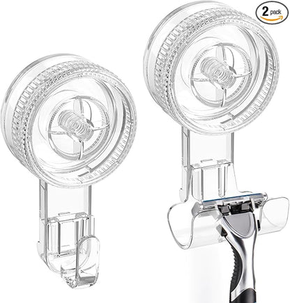 LUXEAR Suction Cup Hook, 2Pack Shower Suction Hanger, 1 Single & 1 Razor Waterproof Shower Hook for Bathroom