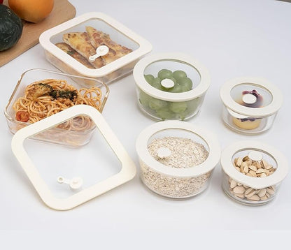 Urban Green Glass Food Container Set with Glass Lid, 6 Pack, Food Storage Containers Set, Airtight, LeakProof, Micowave Safe, 100% Plastic Free, Meal Prep Containers (White Color)