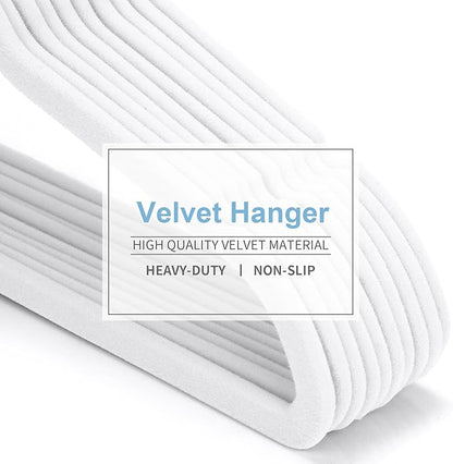 White Velvet Kids Hangers 50 Pack - 11" Ultra Thin Non-Slip Clothes Hangers for Baby/Toddler/Daycare | 360° Rotating Hooks, Space-Saving Nursery Organization