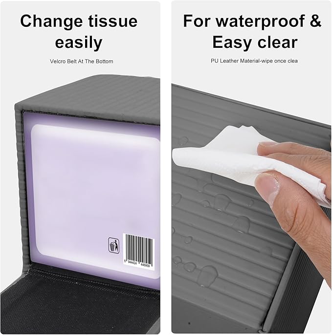 Gray Square PU Leather Tissue Box Cover with Magnetic Bottom – Stylish Cube Holder for Napkins, Decorative for Bathroom, Living Room, Office, Car, Nightstand
