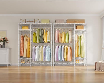 VIPEK V2 Heavy Duty Clothes Rack 4 Tiers Wire Shelving Garment Racks with 3 Hanging Rods Compact Freestanding Closet Metal Closet Rack, Max Load 700LBS, White
