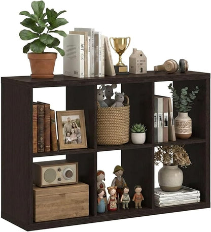 WannabeMyself【2026 Wooden Thick Frame】 6 Cube Storage Organizer with Anti-Tipping Kits, Reversible Open Back Book Shelf,Bookcase for Living Room,Bedroom,Entrance Hall,Office,11.6×36.3×24.6,Chocolate
