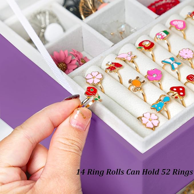QBestry Earrings Jewelry Box for Girls, 5 Layers Jewelry Organizer with Earring Holder Organizer for Girls Earring Organizer Jewelry Boxes for Women Earrings and Necklaces Jewelry Box Organizer Purple