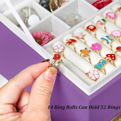QBestry Earrings Jewelry Box for Girls, 5 Layers Jewelry Organizer with Earring Holder Organizer for Girls Earring Organizer Jewelry Boxes for Women Earrings and Necklaces Jewelry Box Organizer Purple