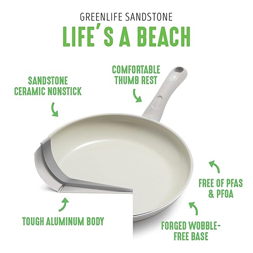 GreenLife Soft Grip Healthy Ceramic Nonstick 8" Frying Pan, PFAS & PFOA-Free, Dishwasher Safe, Egg Omelet Skillet, Cookware for Easy Cooking, Non-Stick Kitchen Essentials, Grey