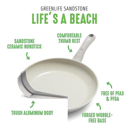 GreenLife Soft Grip Healthy Ceramic Nonstick 8" Frying Pan, PFAS & PFOA-Free, Dishwasher Safe, Egg Omelet Skillet, Cookware for Easy Cooking, Non-Stick Kitchen Essentials, Grey
