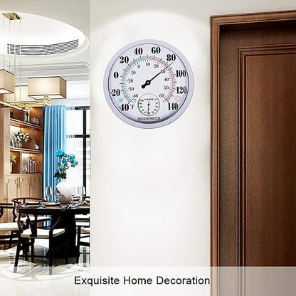 Indoor Outdoor Thermometer Large Wall Thermometer-Hygrometer Waterproof Does not Require Battery (White)