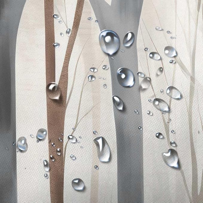 MERCHR Brown Grey Tree Fabric Shower Curtain, Art Style Abstract Birch Forest Rustic Wood Polyester Fabric Waterproof Bath Curtain, Farmhouse Bathroom Shower Curtains with Hooks 72X72 Inch