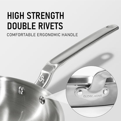 10 Inch Stainless Steel Frying Pan - 5 Ply Stainless Clad Skillet with Aluminum Core, Durable and Even Heating, Professional Cookware for Induction, All Stoves, Oven and Dishwasher Safe