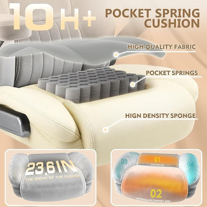 650LBS Fabric Heavy Duty Executive Office Chair with 5D Flip Arms and Pocket Spring Cushion, Ergonomic Big and Tall Desk Chair with Lumbor Support,High Back Cloth Computer Chair (Fabric Grey)
