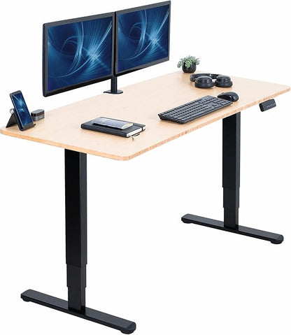 VIVO Electric 60 x 24 in Dual Motor Sit Stand Desk, Memory Height Adjustment, 2B Series, Bamboo Top Black Frame, DESK-KIT-2B6O