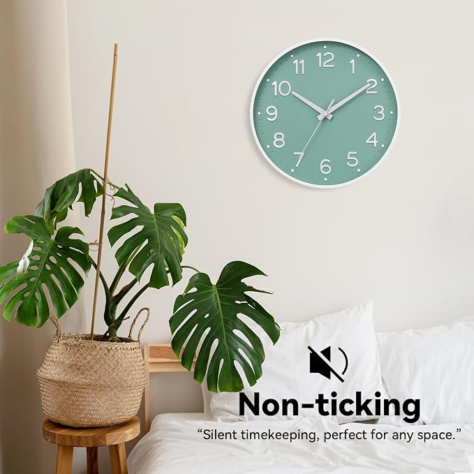 Roymnie Wall Clock Green, Silent Wall Clocks Battery Operated 8 Inch-Modern Non Ticking Analog Clock Decorative for Kitchen Office Bathroom Bedroom(Mint Green)