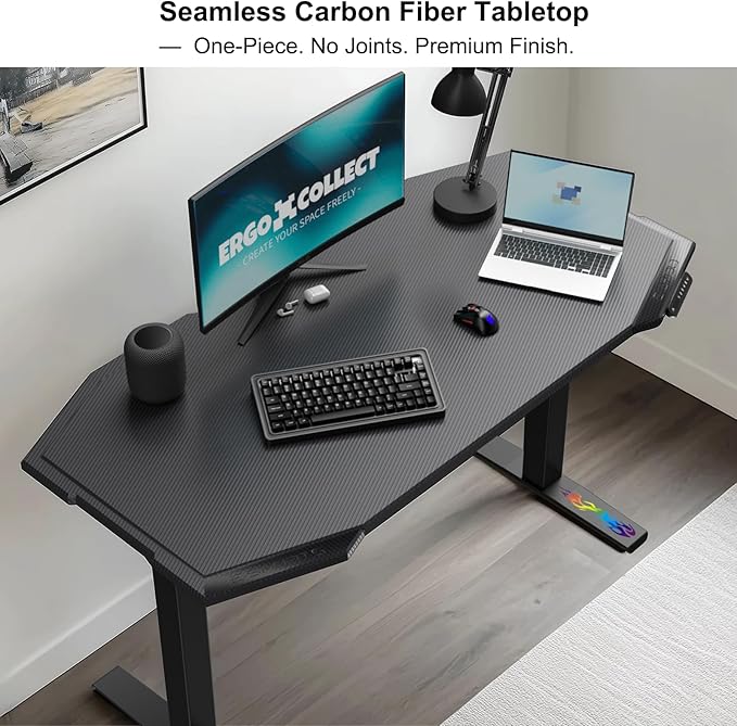 Dual Motors Electric Standing Desk with Thickened StandardMount Frame & 55"x28" Carbon Fiber One-Piece Seamless Desktop, 4 Memory Settings+Quick Assembly,Black