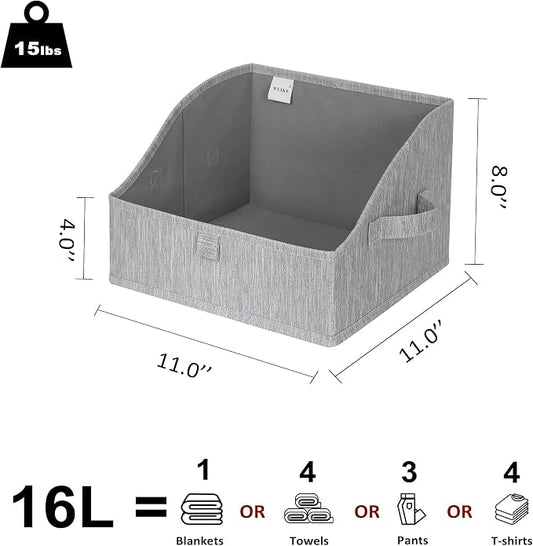 WUIKE Trapezoid Storage Bins for Closet Organizers and Storage, Fabric Closet Bins with Handles, Foldable Storage Baskets for Clothes, Purse, Blanket, Light Gray, Large, 3-Pack