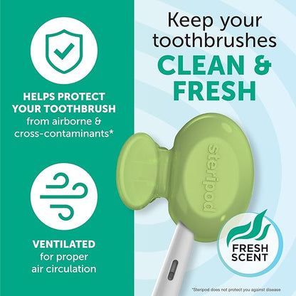 Steripod Clip-on Toothbrush Protector, Green/Silver, 2 Count (Pack of 12)