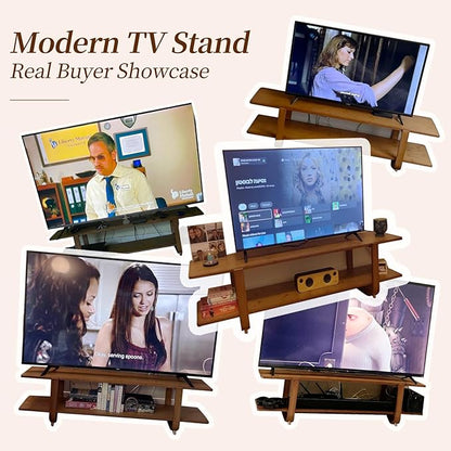 Tiita Bamboo TV Stand for 55 Inch TV, Entertainment Center with 2 Open Shelf, Mid Century Modern Media Console for Living Room, Bedroom, Wood