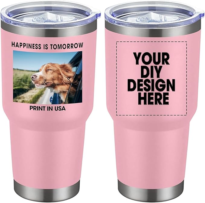 Personalized Coffee Tumbler Print in USA 30oz Stainless Steel Double Wall Insulated Coffee Cup With Text Photo Logo