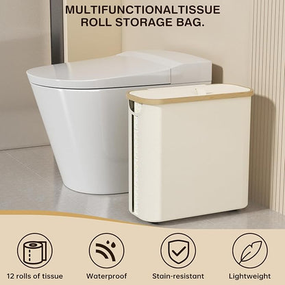 Toilet Paper Storage Basket with Lid and Handle, Foldable Toilet Paper Basket Organizer for Bathroom, Large Capacity Toilet Paper Holder with Storage for 12 Mega or 16 Regular Rolls, Beige