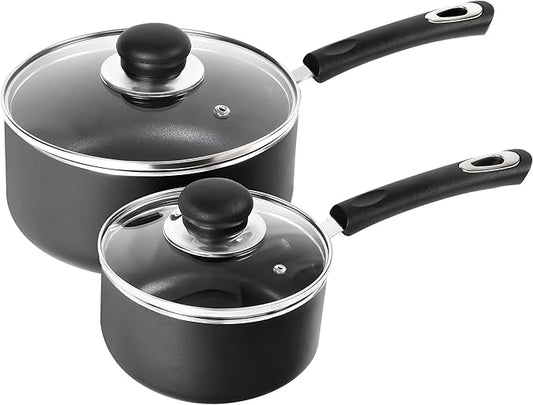 Utopia Kitchen Nonstick Stock Pot Saucepan Set with Lids, 1.5 Quart and 3 Quarts Multipurpose Stock Pots Set for Home, Kitchen or Restaurant, Grey & Black