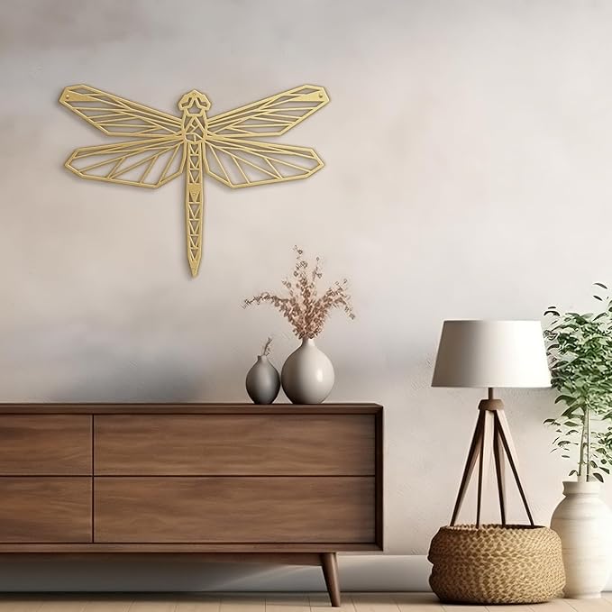 SIGNLEADER Metal Wall Art Decor Geometric Dragonfly Modern Abstract Wall Sculpture Hangings Home Decoration for Living Room, Bedroom, Bathroom, Kitchen, Outdoor - 24" Gold