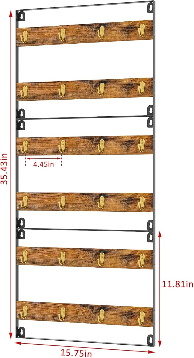 Huxitocan Wall Mount Coffee Mug Holder - Rustic Wood and Iron, Holds Up to 24 Mugs (3Pack) for Kitchen, Home, Coffee Bar