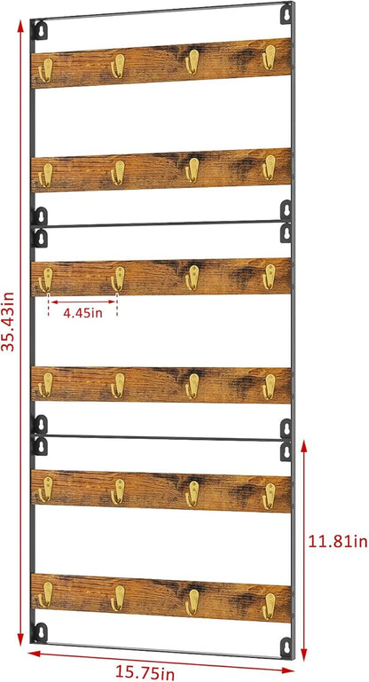Huxitocan Wall Mount Coffee Mug Holder - Rustic Wood and Iron, Holds Up to 24 Mugs (3Pack) for Kitchen, Home, Coffee Bar