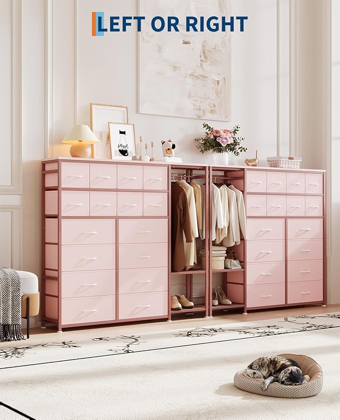 GarveeHome Dresser with 16 Drawers & Hanging Rod & Shelves, Fabric Storage Organizer for Bedroom, Closet, or Entryway