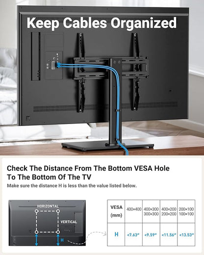 PERLESMITH Universal Swivel TV Stand Legs for 24-60 inch LCD LED TVs, Height Adjustable Television Mount Stand with Tempered Glass Base, Universal VESA Mount 400×400mm, Holds up to 88lbs, PSTVS09
