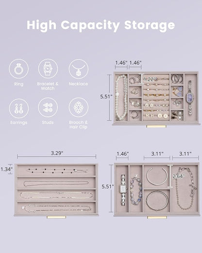 Lolalet Jewelry Box Organizer, 3-Layer Jewelry Organizers and Storage Case with Glass Lid, Ring Earring Bracelet Necklace Holder Organizer, Birthday Valentine Gifts for Women Girls -3Layer, HazePurple
