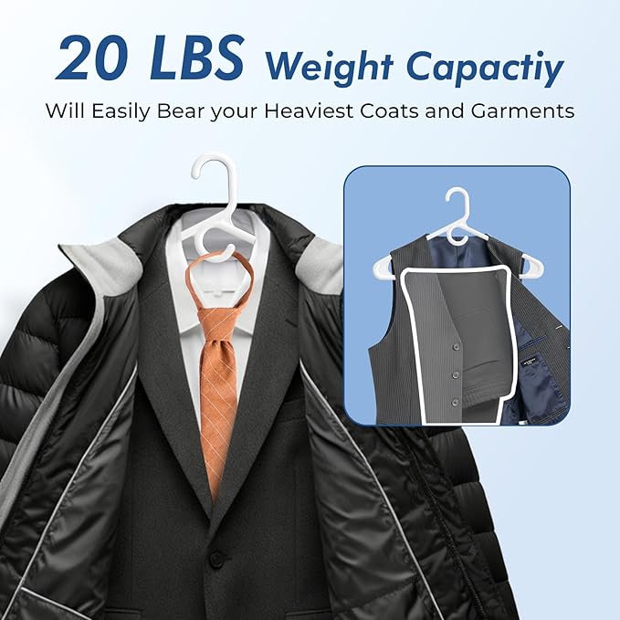 HOUSE DAY Quality Plastic Clothes Hangers 12 Pack – Super Heavy Duty 20lb Capacity Thick Strong Closet Hangers White for Adult Clothing – Durable for Coats, Jackets, Jeans, Pants