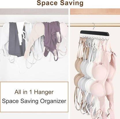 Bra Hanger for Closet, Tank Top Organizer 20 Hooks Capacity Foldable Wood Space Saving Hanger Closet Organizers and Storage for Dorm & Apartment for Tank Top, Hats, Scarf etc.