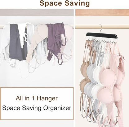 2 Pack Bra Hanger, Capacity Foldable Tank Top Hanger with 40 Hooks, Bra Hangers for Closet Organizer, Premium Wooden Space Saving Hangers Closet Organizers and Storage for Dorm & Apartment