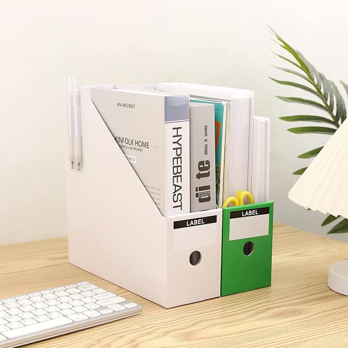 Foldable Desk File Holder Organizer Sturdy Cardboard Magazine Storage Box Document Rack with Blank Label Stickers for Home School Office (5, Multicolor)