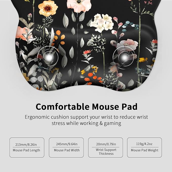 EooCoo Ergonomic Mouse Pad with Wrist Support, Mousepad with Memory Foam Wrist Rest and Non-Slip Base for Computer, Cafe, Home & Office, 9.64 x 8.26 in Office Desk Accessories for Women