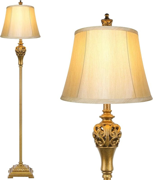 Sucolite Vintage Floor Lamp for Living Room, Traditional Farmhouse Tall Standing Lamp, Mid-Century Antique Pole Lamp for Bedroom Reading with Cream Faux Silk Lampshade, Rustic Lighting Home Decor