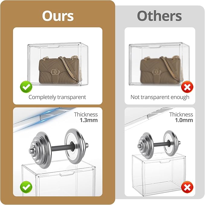 Clear Plastic Storage Bins - Acrylic Display Case with Magnetic Door, Purse Organizer for Closet: Stackable Display Box for Collectibles, Book, Cosmetic, Figures Showcase(3 Pack)