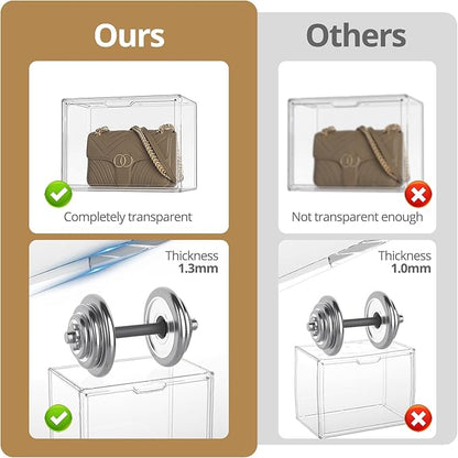 Clear Plastic Storage Bins - Acrylic Display Case with Magnetic Door, Purse Organizer for Closet: Stackable Display Box for Collectibles, Book, Cosmetic, Figures Showcase(3 Pack)