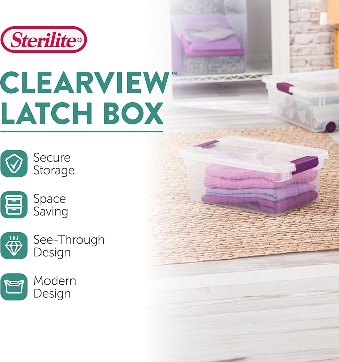 Sterilite 36-Pack 15 Quart ClearView Latch Box, Stackable Organizer Bins with Latching Lids - Clear Plastic Organization Containers for Closet, Bedroom, Shelving Units and Everyday Home Storage