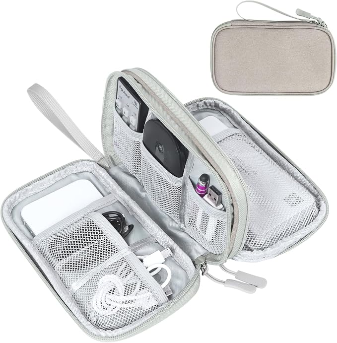 FYY Electronic Organizer, Travel Cable Organizer Bag Pouch Electronic Accessories Carry Case Portable Waterproof Double Layers Storage Bag for Cable, Charger, Phone, Earphone, Medium Size, Khaki