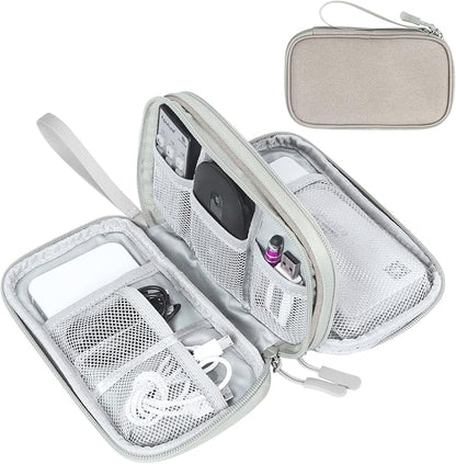 FYY Electronic Organizer, Travel Cable Organizer Bag Pouch Electronic Accessories Carry Case Portable Waterproof Double Layers Storage Bag for Cable, Charger, Phone, Earphone, Medium Size, Khaki