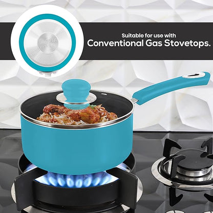 Utopia Kitchen Nonstick Stock Pot Saucepan Set with Lids, 1 Quart and 2 Quarts Multipurpose Stock Pots Set for Home, Kitchen or Restaurant, Turquoise & Black