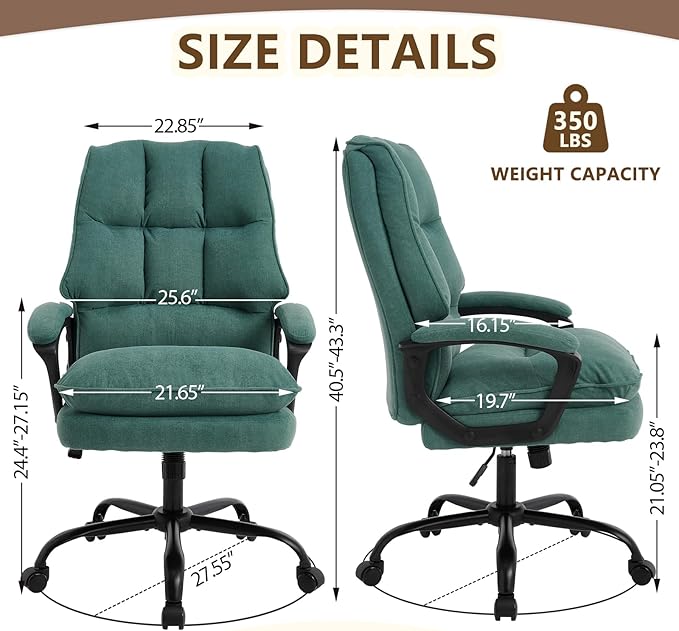 Comfy Office Chair Soft and Double Padded Computer Desk Chairs for Long Hours Executive Office Chair with Height Adjustment Work Chairs for Home Office Teal Blue