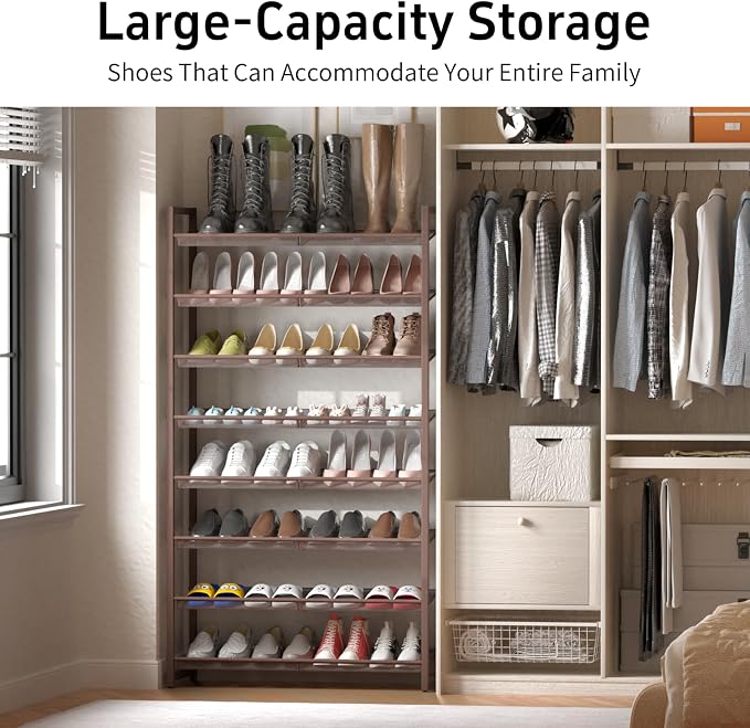 8Tier Metal Tall Shoe Rack,Large Shoe Rack for Closet,entryway,Garage, with Adjustable Flat or Angled Shelves, Hold 32-40 Pairs Shoes ﻿