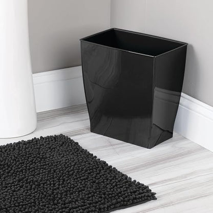 iDesign Small Plastic Bathroom Trash Can, Slim Rectangle, 2-Pack, Black | Garbage Bin for Bedroom, Office, Dorm