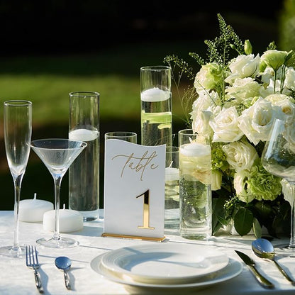 Gold Mirrored Acrylic Wedding Table Numbers 1-20 Set, Self-Standing Modern Arched Signs for Reception Seating, Anniversary & Bridal Shower, Elegant Wedding Decor (5x7 Inches)